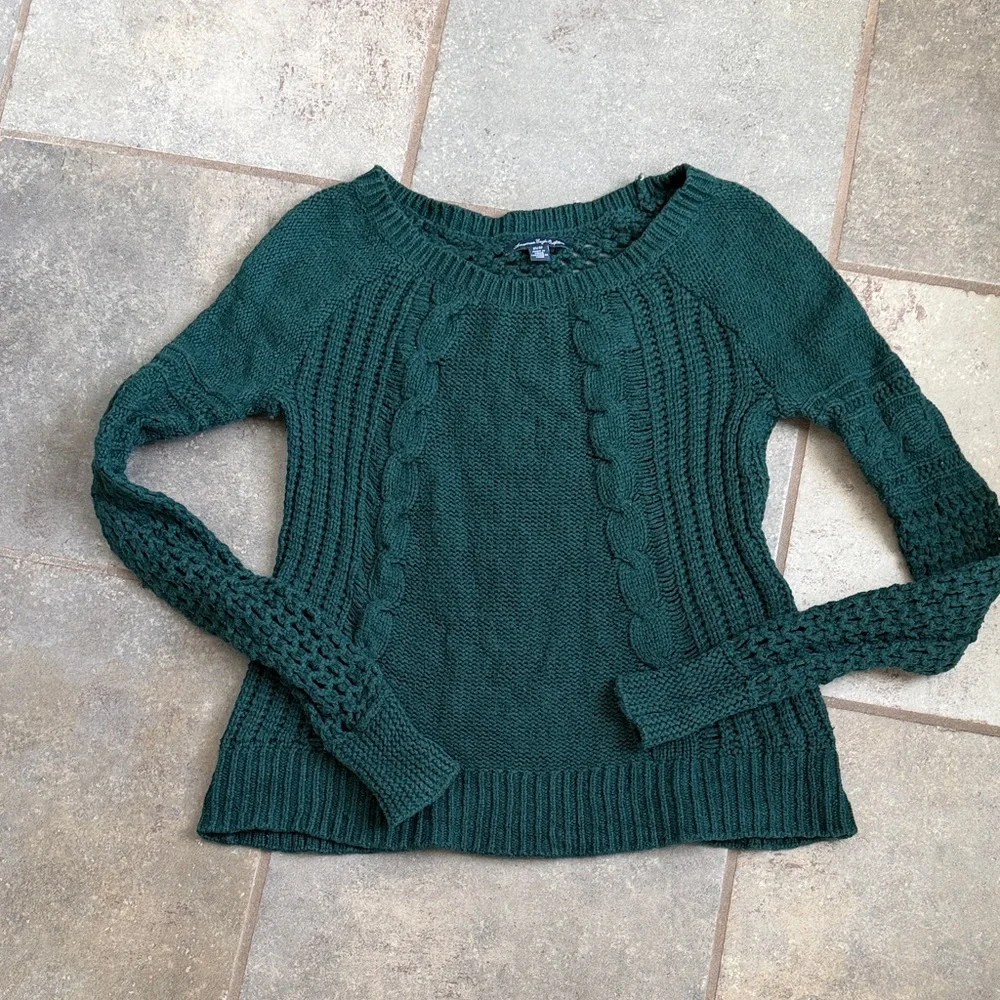American Eagle Outfitters Forest Green Cable Knit Sweater - Picture 1 of 4